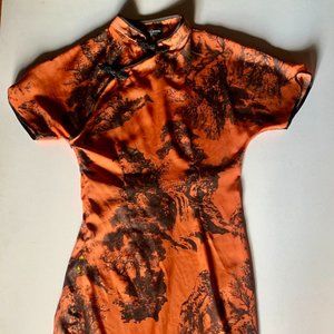 Zara Chinese style maxi dress orange silky fabric